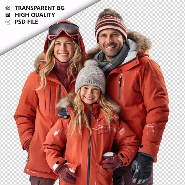 PSD american family skiing ultra realistic style bianco sul retro