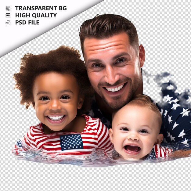 PSD american family swimming ultra realistic style white back