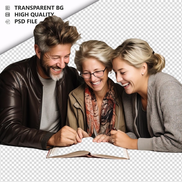 PSD american family writing ultra realistische stijl witte achtergrond