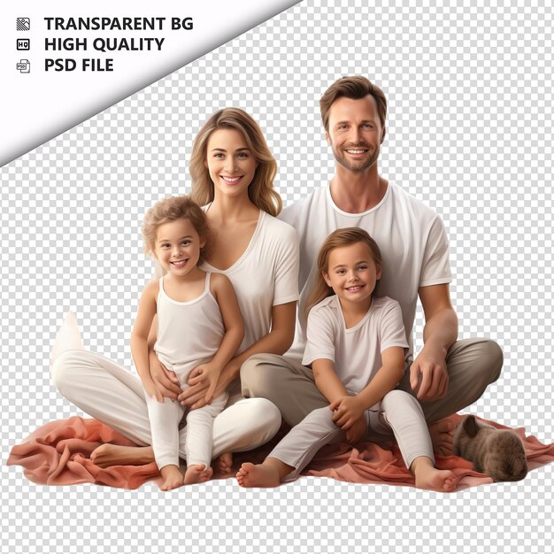 American family yoga ultra realistic style con sfondo bianco