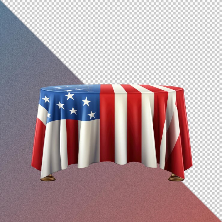 PSD american flag tablecloth on round table