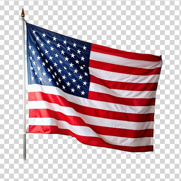 PSD Американский флаг, развевающийся на ветру, изолированный на прозрачном фоне.