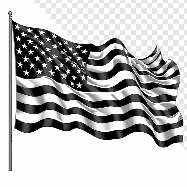 PSD american flag waving in wind black and white vector transparent background