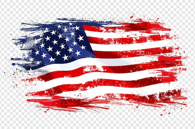 American flag with brush paint textured isolated on transparent background