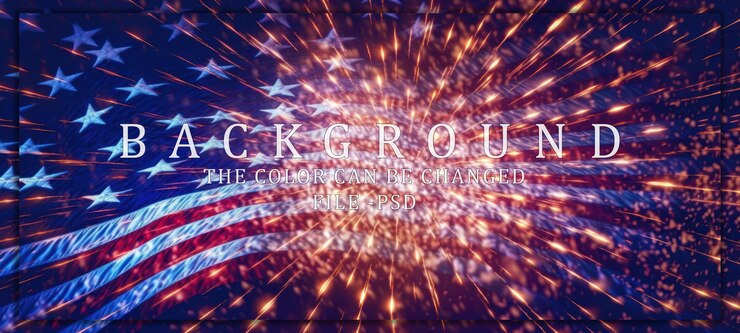 PSD american flag with fireworks celebration