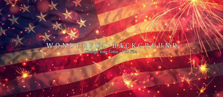 PSD american flag with fireworks