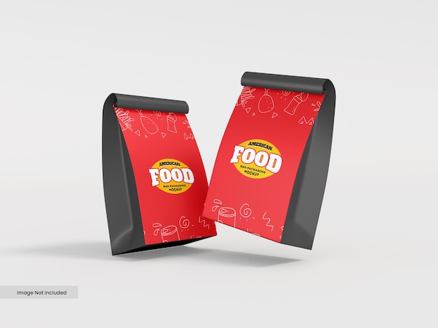 Mockup di confezione di scatole per alimenti e sacchetti americani