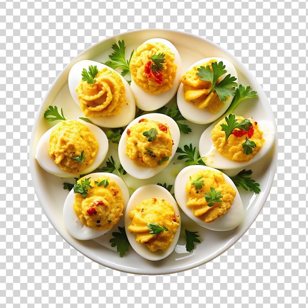 PSD american food deviled eggs on white plate isolated on transparent background