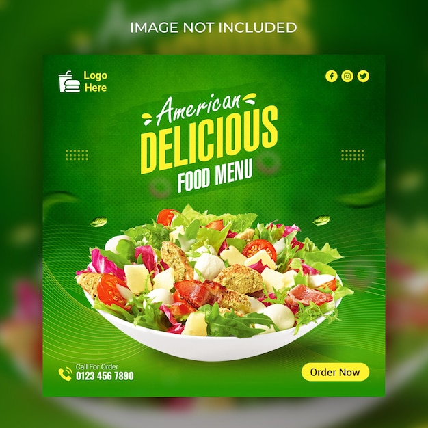 American Food menu en restaurant social media banner sjabloon