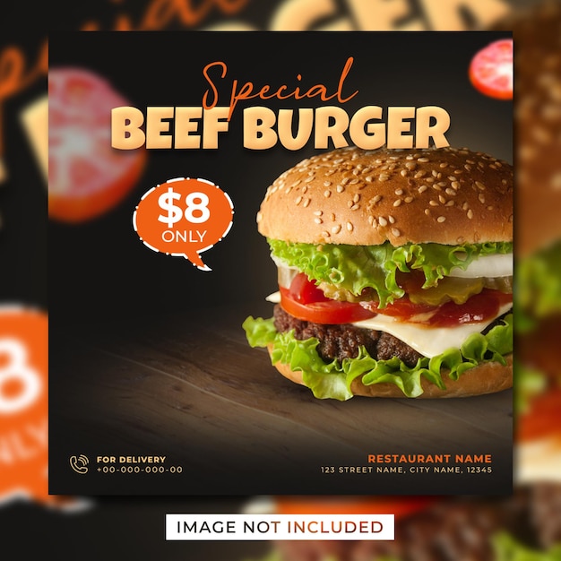 Banner del modello di post sui social media del poster del menu del cibo americano