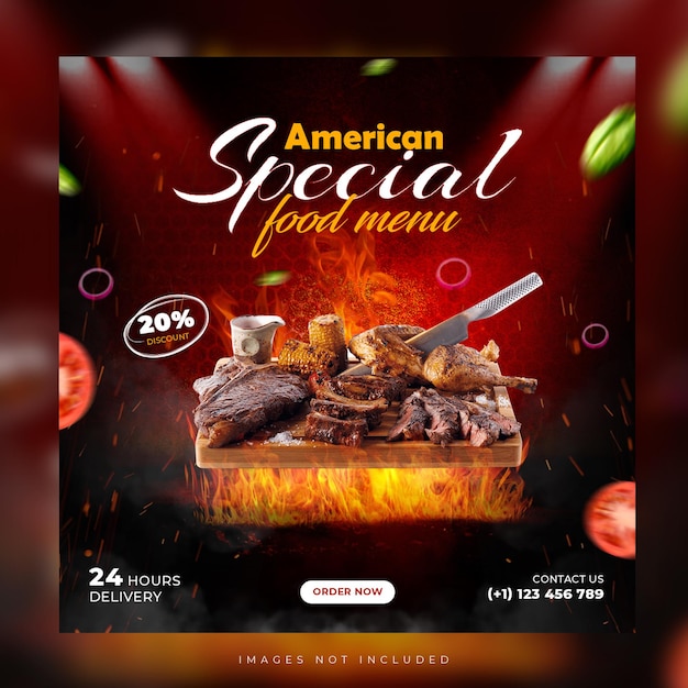 PSD menu di cibo americano banner post instagram sui social media