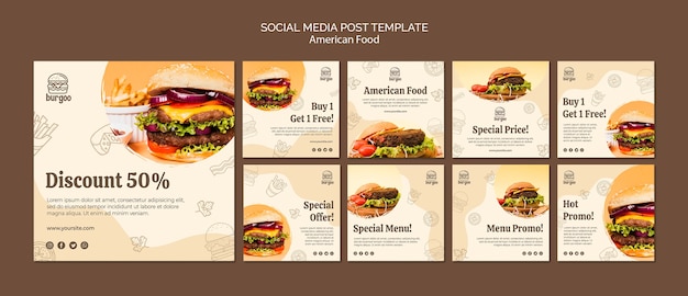 PSD american food social media post template