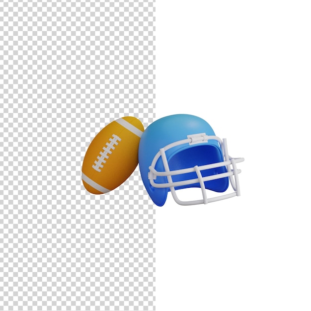 American football 3d icon football helmet face mask and ball pigskin isolated white background