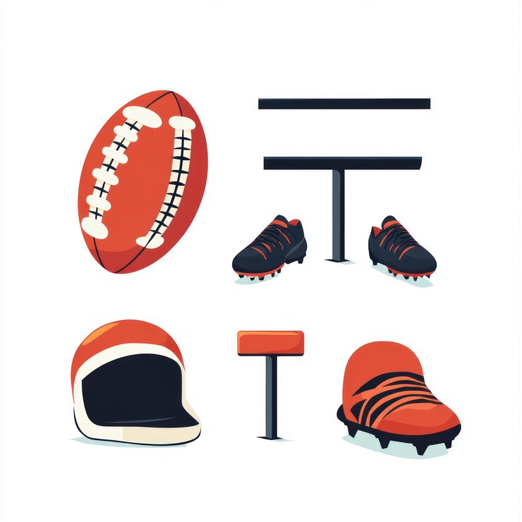 PSD american football equipment icons ball cleats helmet goalpost