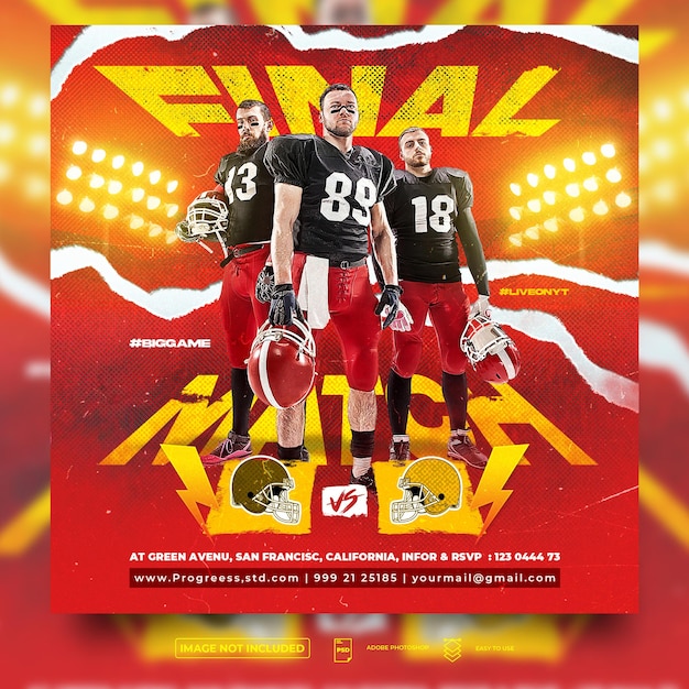 PSD american football flyer or social media template