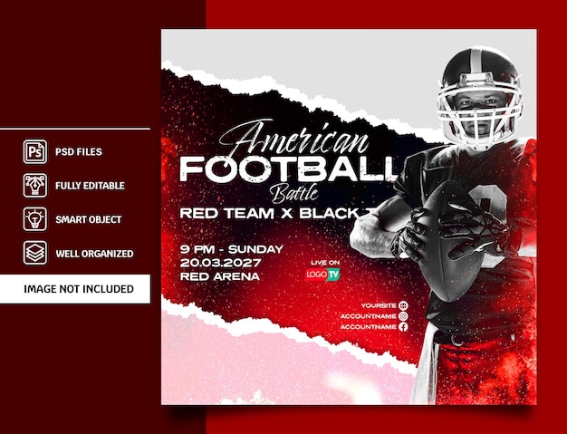 PSD american football game social media post design template