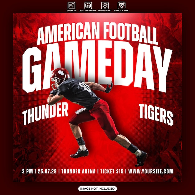 PSD american football gameday poster ontwerp sjabloon