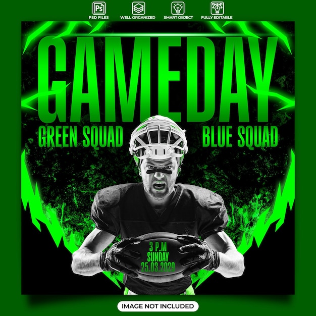 PSD american football gameday poster or social media instagram post template