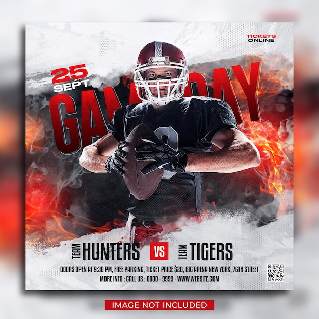 PSD american football match day flyer and social media post banner template