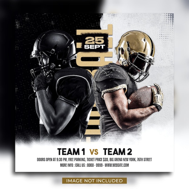 PSD american football match day flyer and social media post banner template