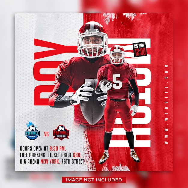 PSD american football match day flyer and social media post banner template