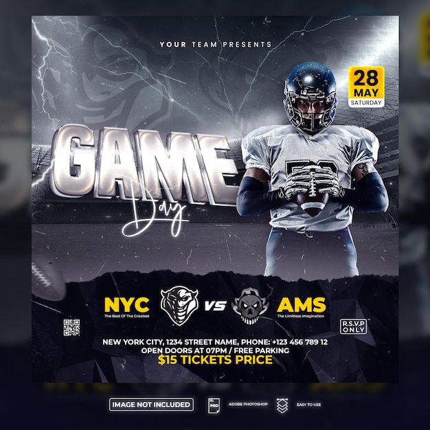 PSD american football match flyer of social media template