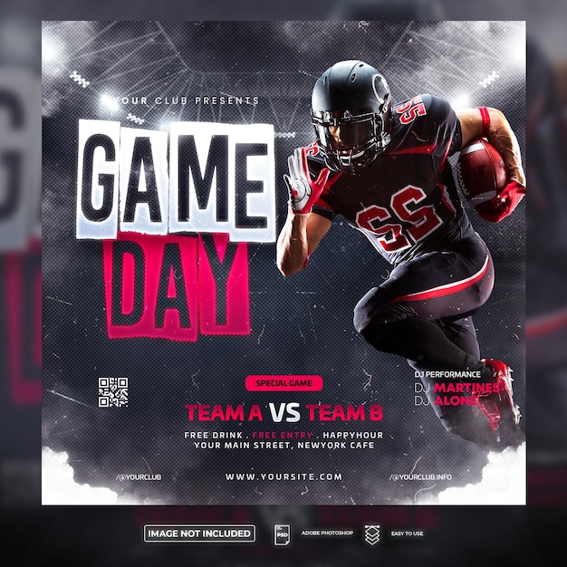 PSD american football match flyer or social media template