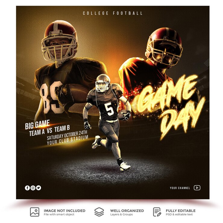 PSD american football matchday poster banner or flyer template