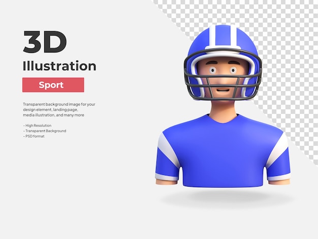 Illustrazione 3d dell'icona dell'atleta del giocatore di football americano