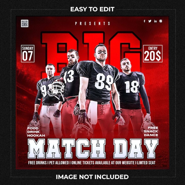 American Football Player-flyer of sjabloon voor sociale media