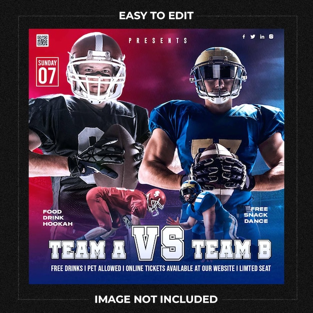 Premium PSD American football player flyer or social media template