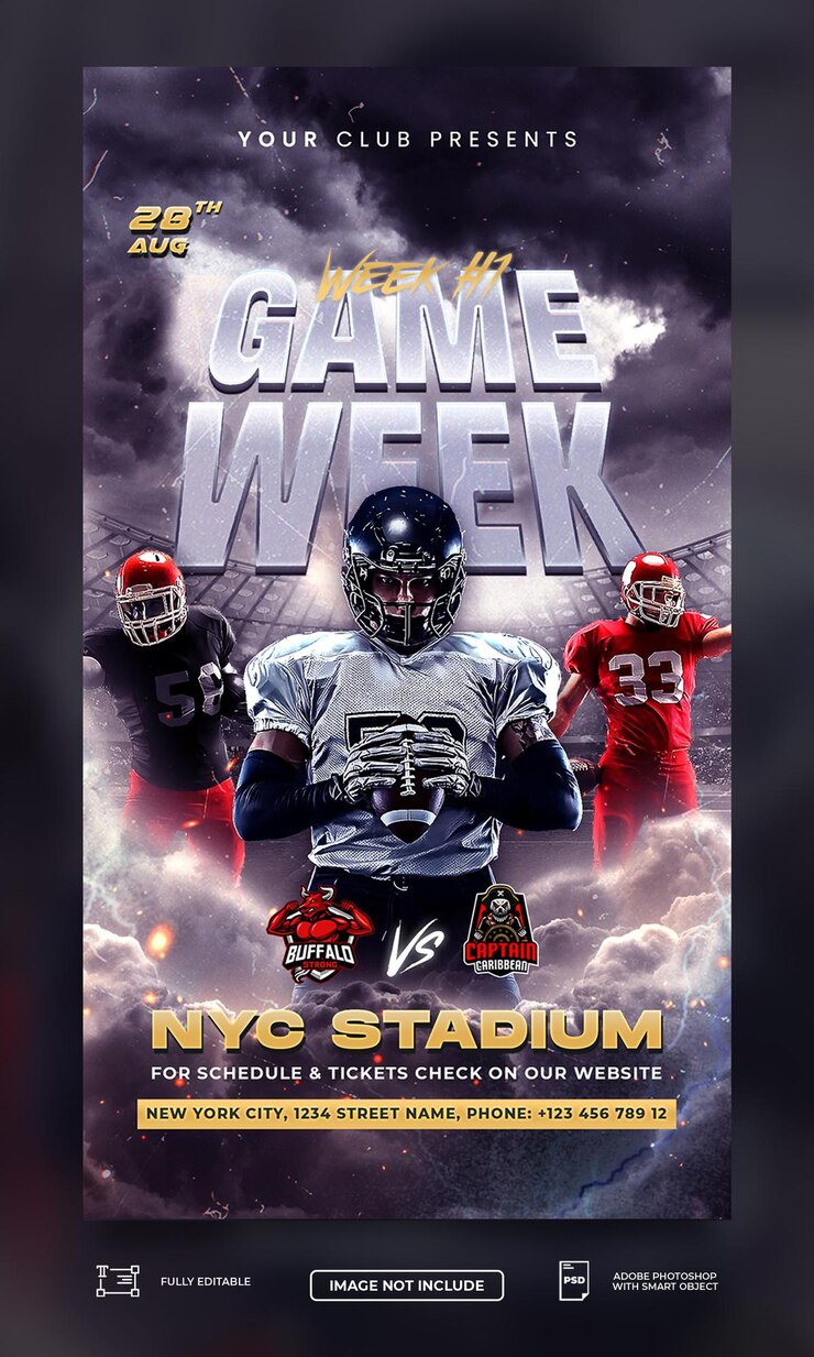 PSD american football player story or social media story template