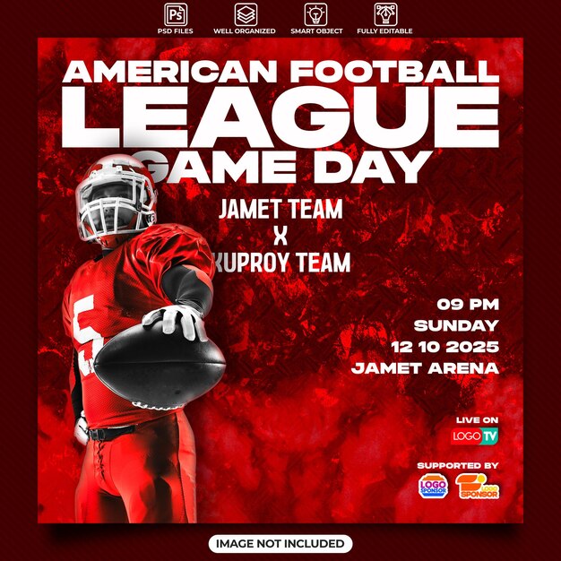 American football poster or social media instagram post template