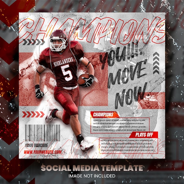 PSD modello di post sui social media per poster di football americano