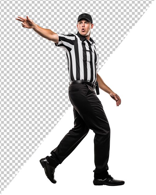 PSD american football referee official with active gesture on isolated background