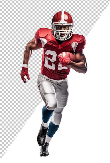 PSD american football running back player running holding a ball isolated background