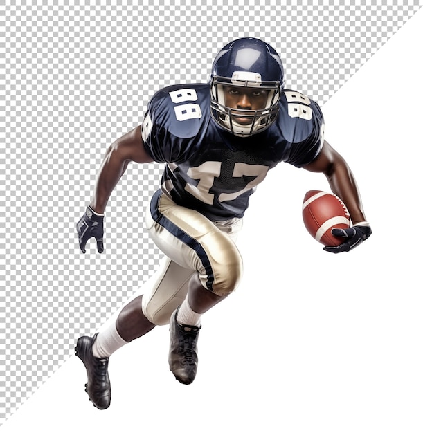 PSD american football rushing fast holding a ball isolated background