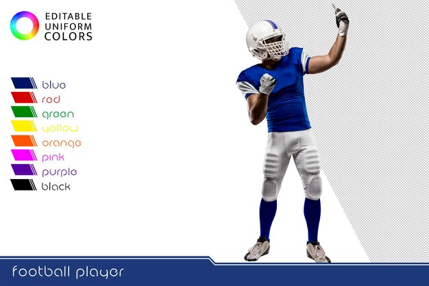 American football-speler met verschillende kleurrijke uniformen