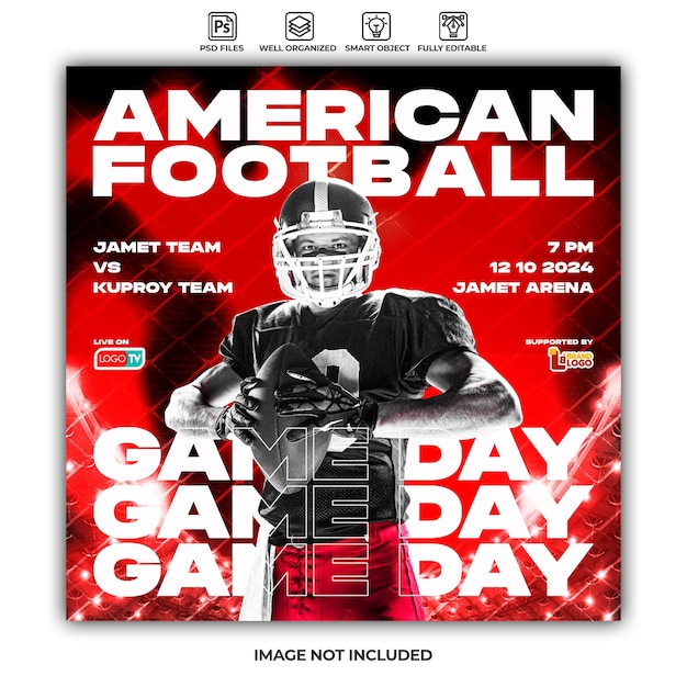 Poster di eventi sportivi di football americano o modello di social media