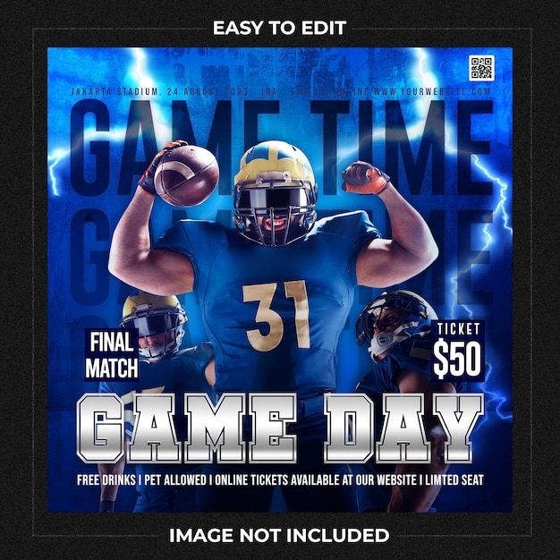 PSD american football sport event social media post banner template