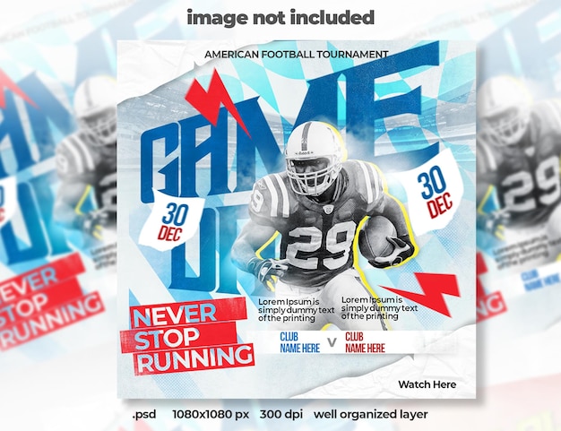 PSD american football square flyer banner template