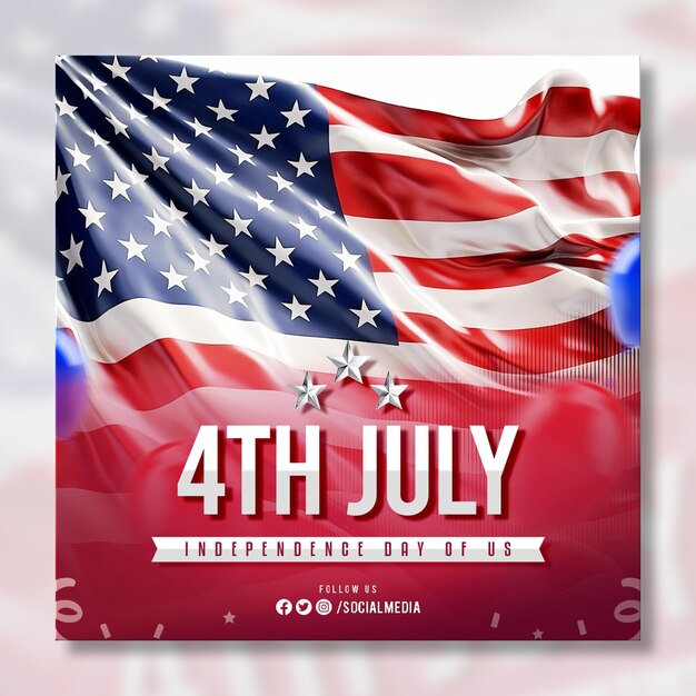 PSD american independence day in 3d render celebration social media post