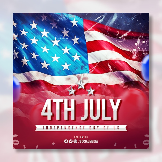 PSD american independence day in 3d render celebration social media post