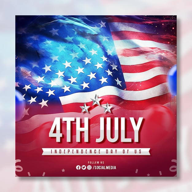 PSD american independence day in 3d render celebration social media post