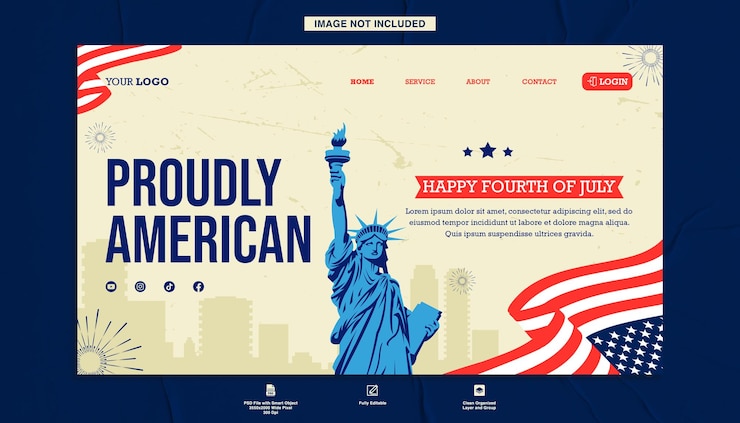 PSD american independence day 4th of july landing page template