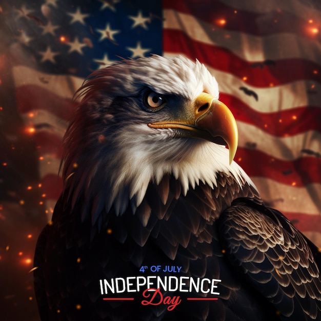 PSD american independence day image of an eagle against the background of the american flag