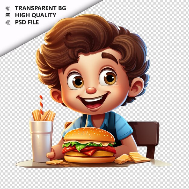 PSD american kid dining 3d cartoon style white background iso