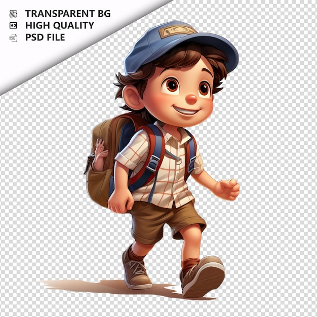 PSD american kid exploring 3d cartoon style sullo sfondo bianco