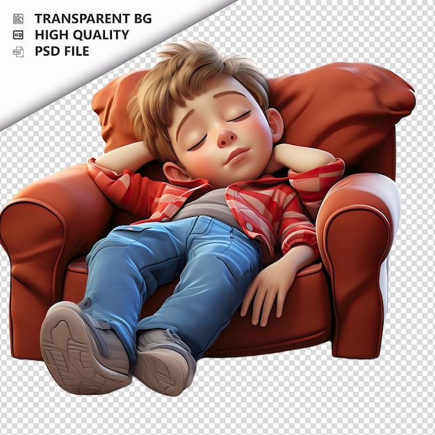 PSD american kid napping 3d cartoon stijl witte achtergrond is