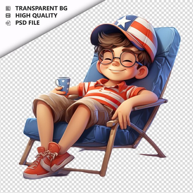 PSD american kid relaxing 3d cartoon style white background i